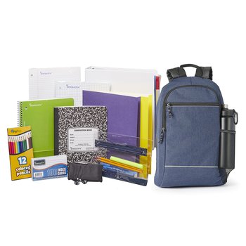 Blue Belmont Reflective Backpack With Deluxe Back-to-School Supply Kit: Grades 9-12 - Personalization Available from Positive Promotions