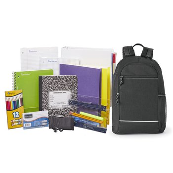 Black Belmont Reflective Backpack With Deluxe Back-to-School Supply Kit: Grades 9-12 - Personalization Available from Positive Promotions