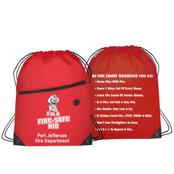 I'm A Fire-Safe Kid Drawstring Backpack with Fire Safety Tips - Personalization Available from Positive Promotions