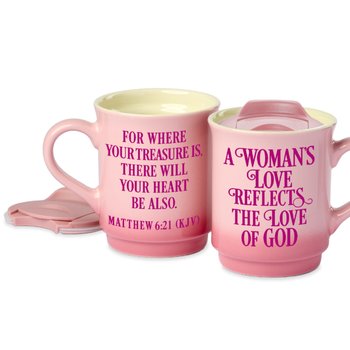 A Woman's Love Reflects the Love of God Gradient Ceramic Lidded Mug 14 oz. from Positive Promotions