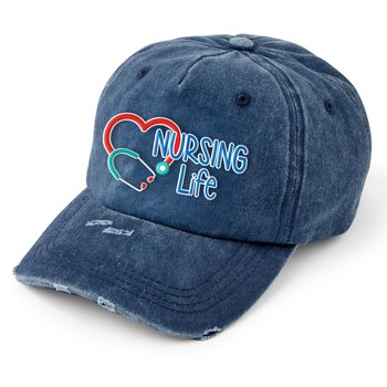 Nursing Life Blue Distressed Baseball Cap from Positive Promotions