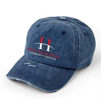 Positive Wear Navy Distressed Baseball Cap - Embroidered Personalization Available from Positive Promotions