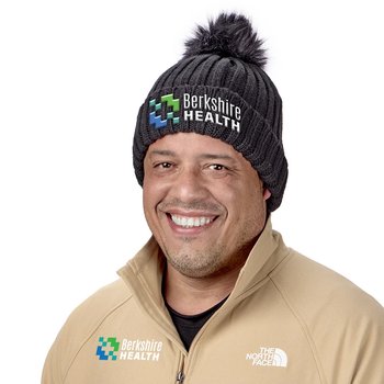 Positive Wear Removable Pom Pom Cable-Knit Fleece-Lined Cuff Beanie - Embroidered Personalization Available from Positive Promotions
