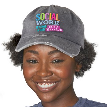 Social Workers Positive Wear Distressed Gray Baseball Cap - Embroidered Personalization Available from Positive Promotions