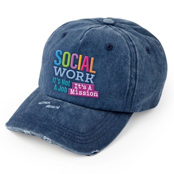 Social Workers Positive Wear Distressed Navy Baseball Cap - Embroidered Personalization Available from Positive Promotions