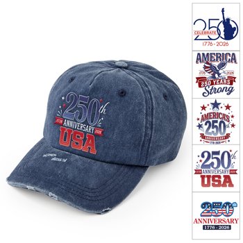 USA 250th Anniversary Positive Wear Navy Distressed Unstructured Baseball Cap - Embroidered Personalization Available from Positive Promotions
