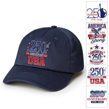 USA 250th Anniversary Positive Wear Navy Classic Unstructured Dad's Cap With Buckle Closure - Embroidered Personalization Available from Positive Promotions