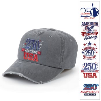USA 250th Anniversary Positive Wear Gray Distressed Unstructured Baseball Cap - Embroidered Personalization Available from Positive Promotions