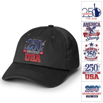 USA 250th Anniversary Positive Wear Black Classic Unstructured Dad's Cap With Buckle Closure - Embroidered Personalization Available from Positive Promotions