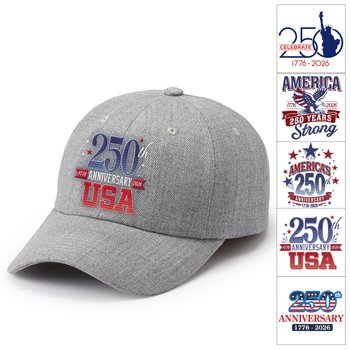 USA 250th Anniversary Positive Wear Gray Classic Unstructured Dad's Cap With Buckle Closure - Embroidered Personalization Available from Positive Promotions