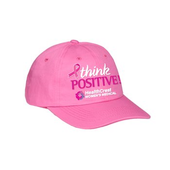 Think Positive! Pink Ribbon Classic Baseball Cap With Buckle Closure - Personalization Available from Positive Promotions