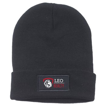 Black rPET Knit Beanie With Cuff - Personalization Available from Positive Promotions