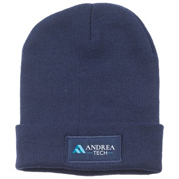 Navy rPET Knit Beanie With Cuff - Personalization Available from Positive Promotions