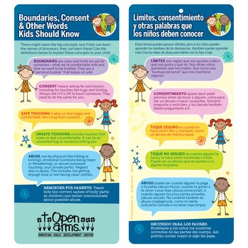 Boundaries, Consent, & Other Words Kids Should Know Two-Sided English/Spanish Glancer - One-Color Personalization Available from Positive Promotions