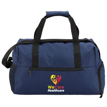 Navy Getaway Duffel Bag With Trolley Strap - Embroidered Personalization Available from Positive Promotions