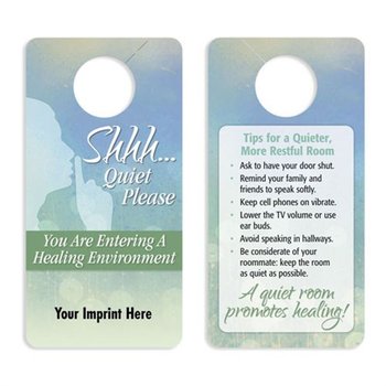Shhh...Quiet Please: Keep Voices Down Door Hanger - Personalization Available from Positive Promotions