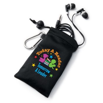 Today A Reader, Tomorrow A Leader Earbuds in Microfiber Pouch from Positive Promotions