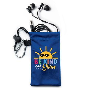 Be Kind and Shine Earbuds in Microfiber Pouch from Positive Promotions