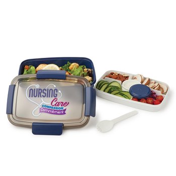 Nursing: Care, Compassion, Commitment Navy Locking Stacker Food Container 68 oz. from Positive Promotions