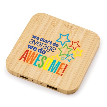 We Don't Do Average; We Do Awesome! Bamboo 10W Wireless Charging Pad With Dual Ports from Positive Promotions