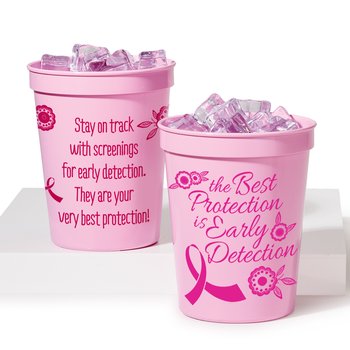 The Best Protection Is Early Detection Pink Stadium Cups 16 oz. - Pack of 10 from Positive Promotions