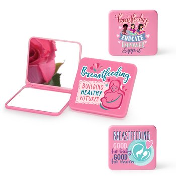 Breastfeeding Pink Square Double Compact Mirror Assortment - Pack of 12 from Positive Promotions