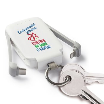 Environmental Services: Together, We Make It Happen! 3-in-1 2,000-mAh Mini Power Bank With LED Light & Keychain Ring from Positive Promotions