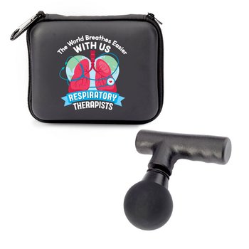 Respiratory Therapists: The World Breathes Easier With Us Portable Mini Massage Gun With Carabiner Carry Case from Positive Promotions