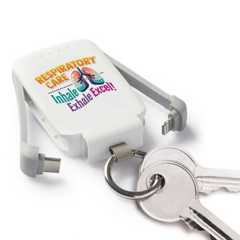Respiratory Care: Inhale, Exhale, Excel! 3-in-1 2,000-mAh Mini Power Bank With LED Light & Keychain Ring from Positive Promotions