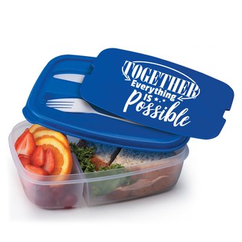 Together Everything Is Possible 2-Section Food Container With Utensils from Positive Promotions