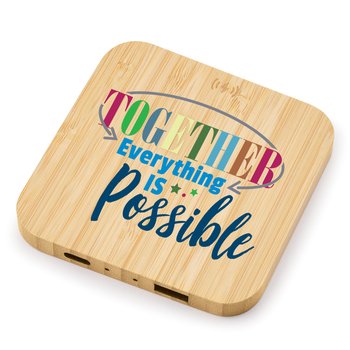 Together Everything Is Possible Bamboo 10W Wireless Charging Pad With Dual Ports from Positive Promotions