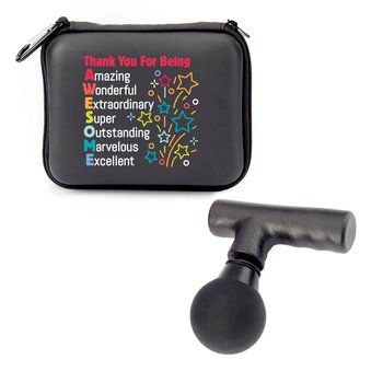 Thank You for Being AWESOME Portable Mini Massage Gun With Carabiner Carry Case from Positive Promotions