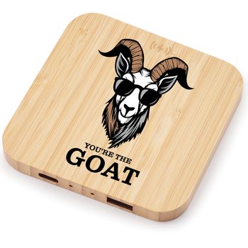 You're the GOAT Bamboo 10W Wireless Charging Pad With Dual Ports from Positive Promotions