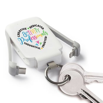 Activity Professionals Word Heart 3-in-1 2,000-mAh Mini Power Bank With LED Light & Keychain Ring from Positive Promotions