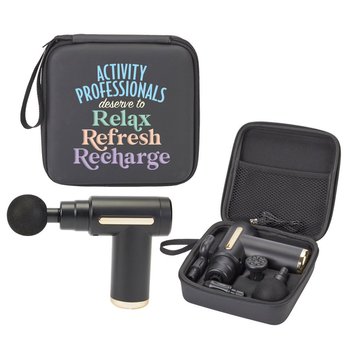 Activity Professionals Deserve to Relax, Refresh, Recharge Elite Deep Tissue Massage Gun With Carry Case from Positive Promotions