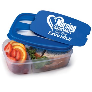 Nursing Assistants Go the Extra Mile 2-Section Food Container With Utensils from Positive Promotions