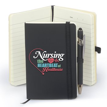 Nursing: The Heartbeat of Healthcare Mini Pocket Journal With Mini Metal Stylus Pen from Positive Promotions
