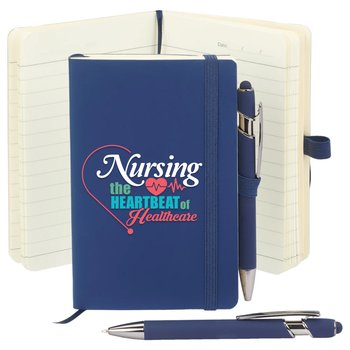 Nursing: The Heartbeat of Healthcare Mini Pocket Journal With Mini Metal Stylus Pen from Positive Promotions