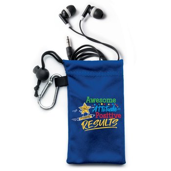 Awesome Attitude = Positive Results Earbuds in Microfiber Pouch from Positive Promotions