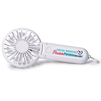 Social Workers: Passion, Purpose, Heart 2-in-1 3-Speed Rechargeable Hand & Desk Fan from Positive Promotions