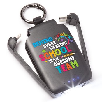 Behind Every Amazing School Is an Awesome Team 3-in-1 2,000-mAh Mini Power Bank With LED Light & Keychain Ring from Positive Promotions