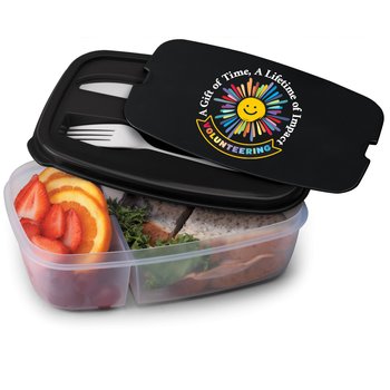 Volunteering: A Gift of Time, A Lifetime of Impact 2-Section Food Container With Utensils from Positive Promotions