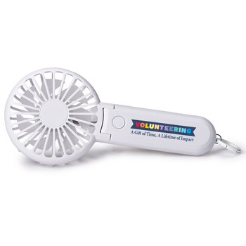 Volunteering: A Gift of Time, A Lifetime of Impact 2-in-1 3-Speed Rechargeable Hand & Desk Fan from Positive Promotions