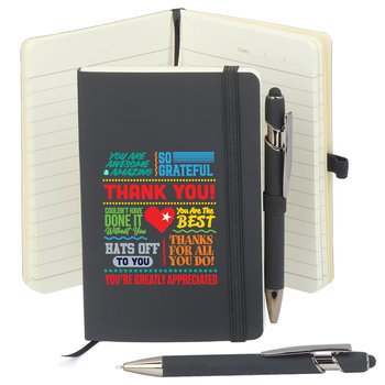 Thank You! Words of Appreciation Mini Pocket Journal With Mini Metal Stylus Pen from Positive Promotions
