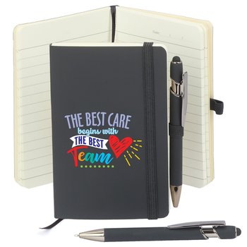 The Best Care Begins With the Best Team Mini Pocket Journal With Mini Metal Stylus Pen from Positive Promotions