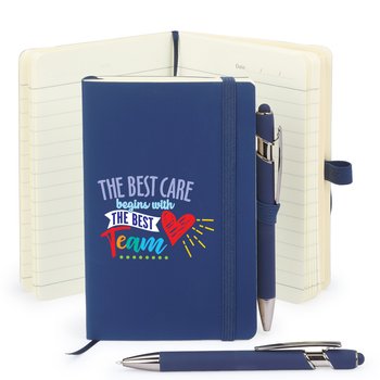 The Best Care Begins With the Best Team Mini Pocket Journal With Mini Metal Stylus Pen from Positive Promotions