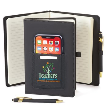 Teachers Plant the Seeds of Dreams & Inspirations Eastland Refillable Journal With Phone Pocket & Stylus Pen from Positive Promotions