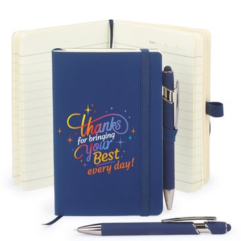 Thanks for Bringing Your Best Every Day! Mini Pocket Journal With Mini Metal Stylus Pen from Positive Promotions