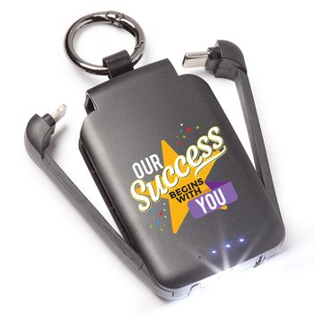 Our Success Begins With You 3-in-1 2,000-mAh Mini Power Bank With LED Light & Keychain Ring from Positive Promotions