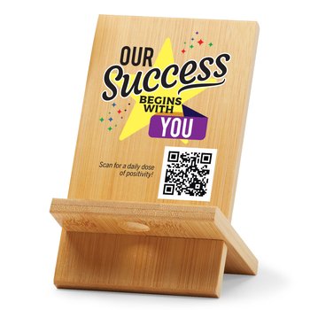 Our Success Begins With You/Daily Dose of Positivity QR Code Bamboo Phone/Tablet Holder from Positive Promotions